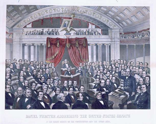 Daniel Webster addressing the United States Senate — historic painting of Senate debate