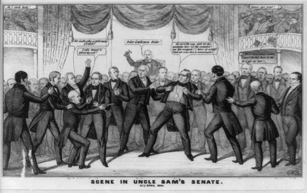 Scene in Uncle Sam’s Senate — historical political cartoon showing Senate debate
