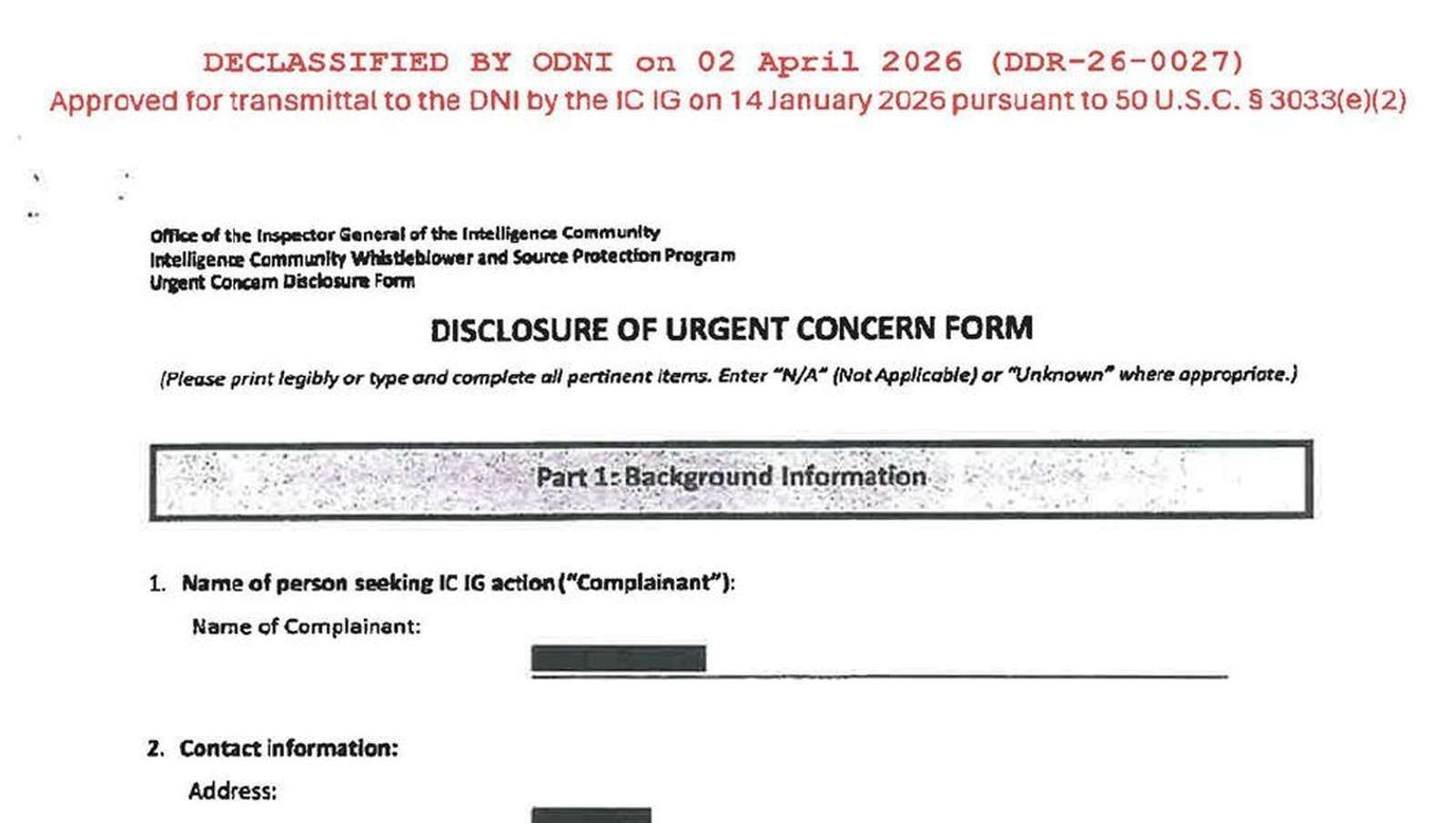 DNI Tulsi Gabbard declassifies ODNI whistleblower documents exposing Trump impeachment hoax